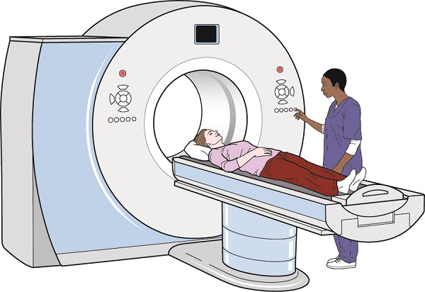 A patient undergoing PET CT Scan for Cancer screening.